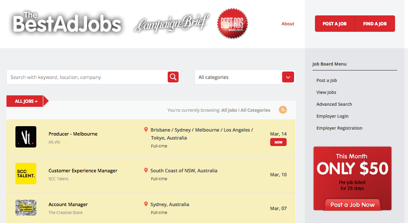 This week’s best ad jobs @ TheBestAdJobs.com – the site for employers to connect with job seekers in OZ, NZ, Asia, worldwide – only $50 per listing
