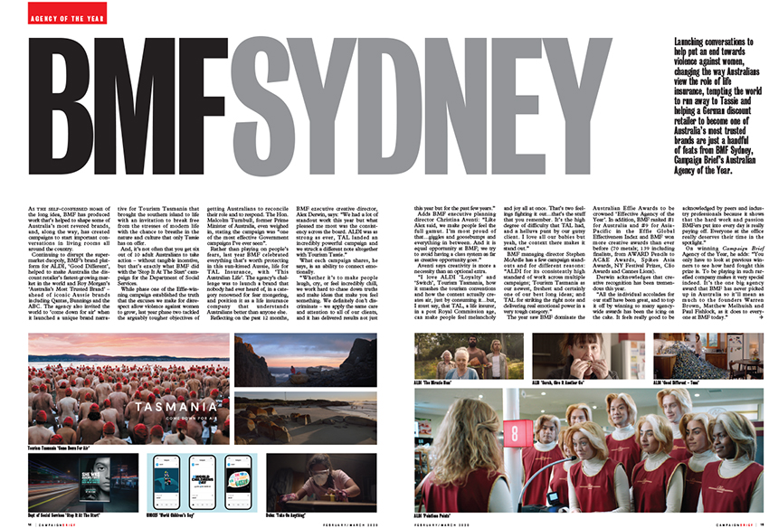 Home of the long idea: BMF Sydney crowned Campaign Brief Australian Agency of the Year