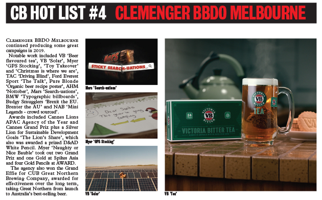 2020 CB HOT LIST #4:  CLEMENGER BBDO MELBOURNE