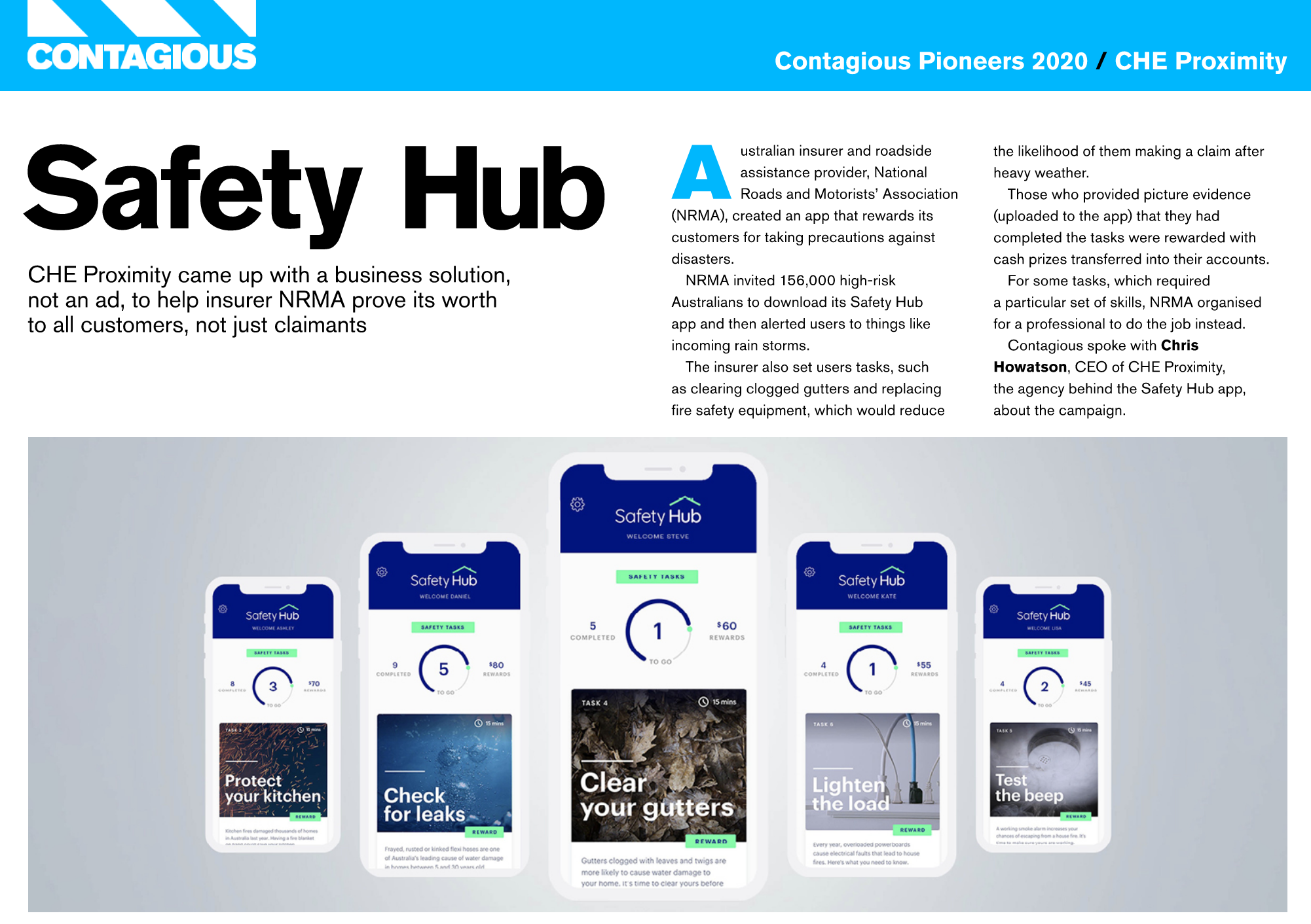 CHE Proximity named among Top 10 Contagious Pioneers 2020 list of the best and bravest agencies for the third year in a row