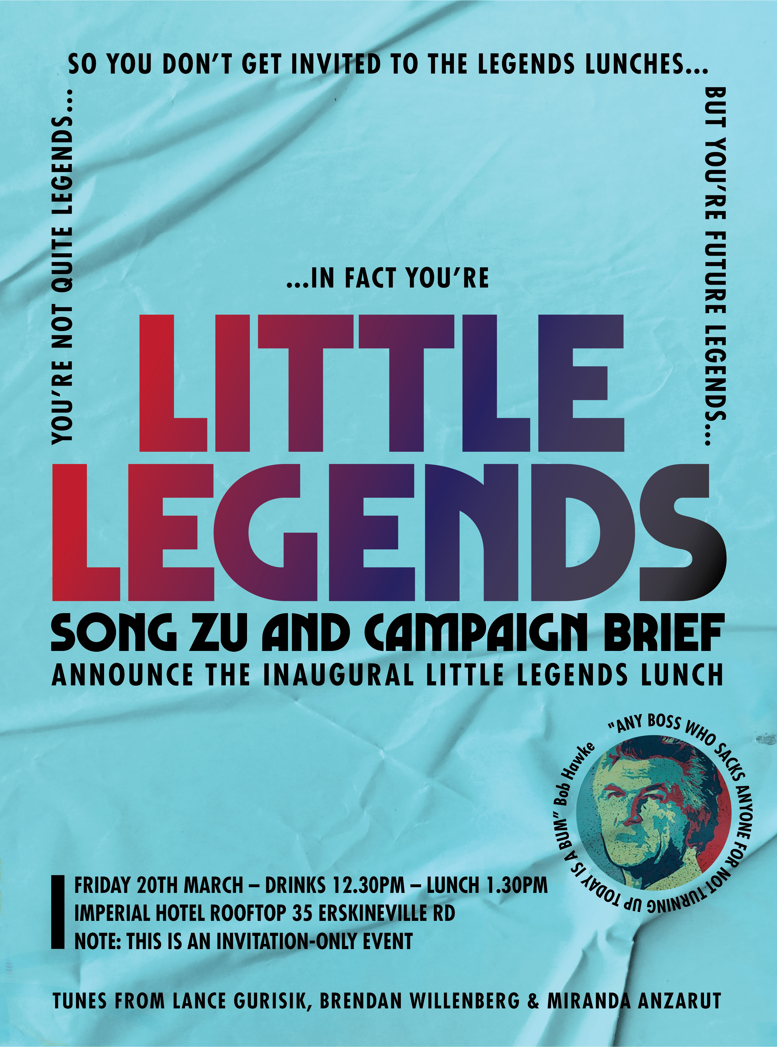Song Zu and CB to hold inaugural Little Legends Lunch on Mar 20 at the Imperial Hotel, Sydney