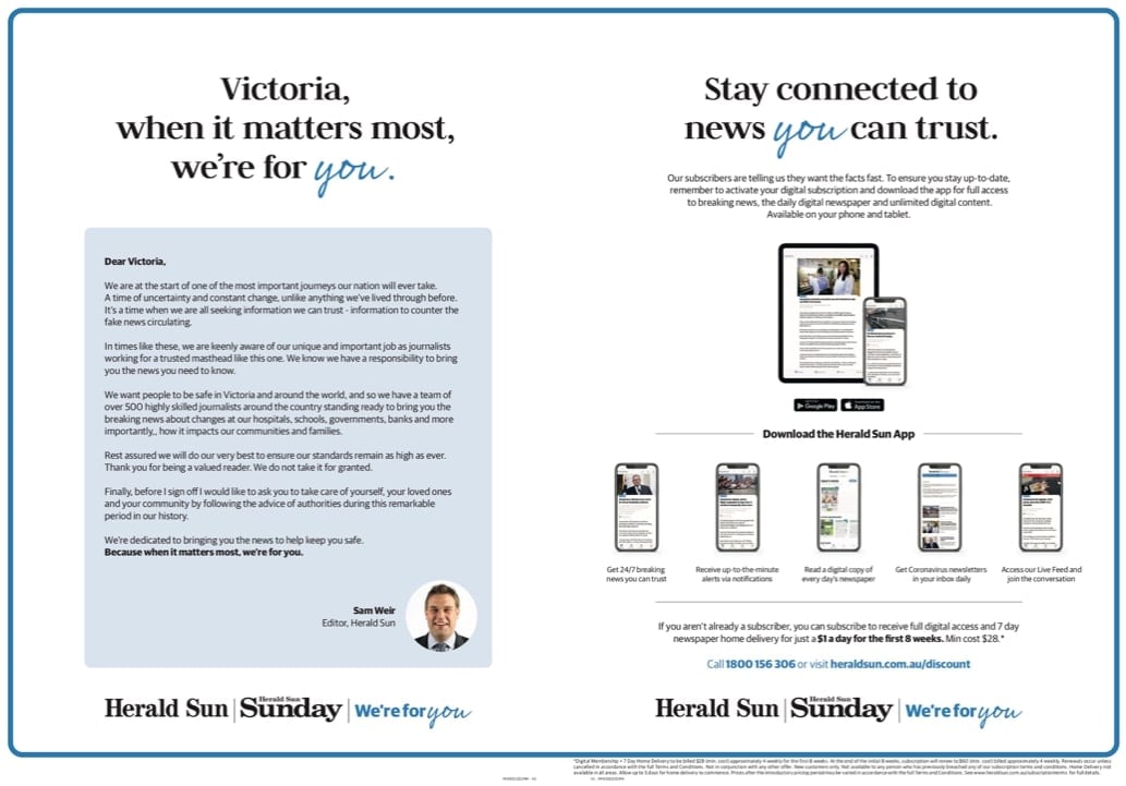 Newspaper sales increase during coronavirus crisis; News Corp to launch refreshed campaign