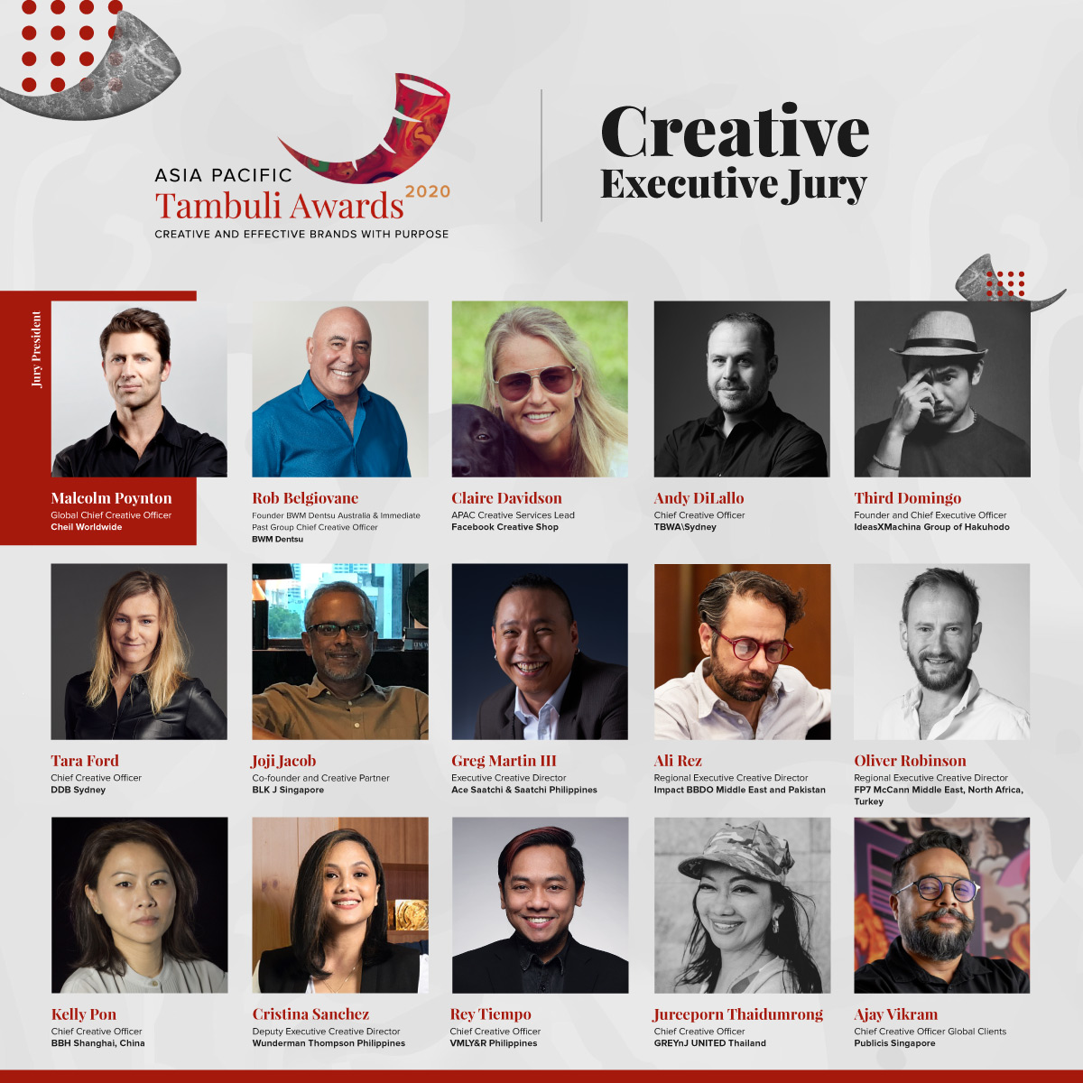 Tara Ford, Andy DiLallo and Rob Belgiovane join Asia Pacific Tambuli Awards Creative jury led by Malcom Poynton