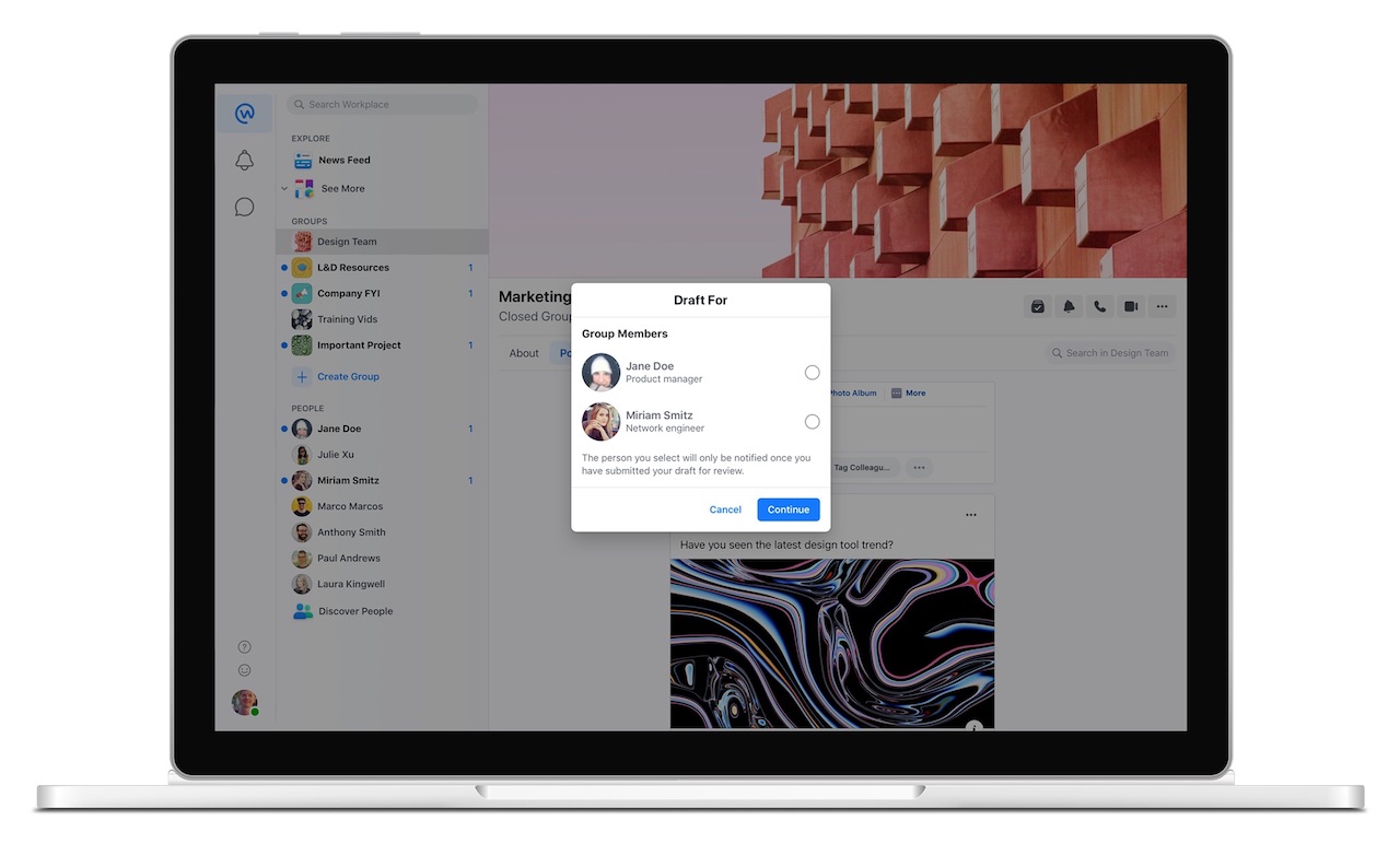 Facebook Workplace enables high fidelity comms and supports employees working remotely