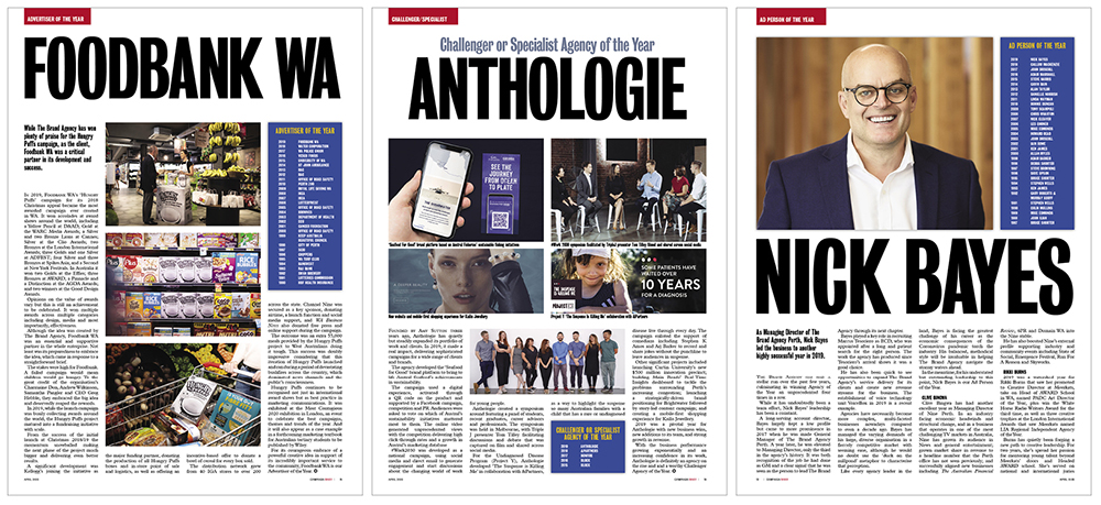 2020 CAMPAIGN BRIEF WA AWARDS: THE BRAND AGENCY MAKES IT FOUR IN A ROW AS AGENCY OF THE YEAR; FOODBANK WA NAMED ADVERTISER OF THE YEAR; BRAND AGENCY MD NICK BAYES AD PERSON OF THE YEAR