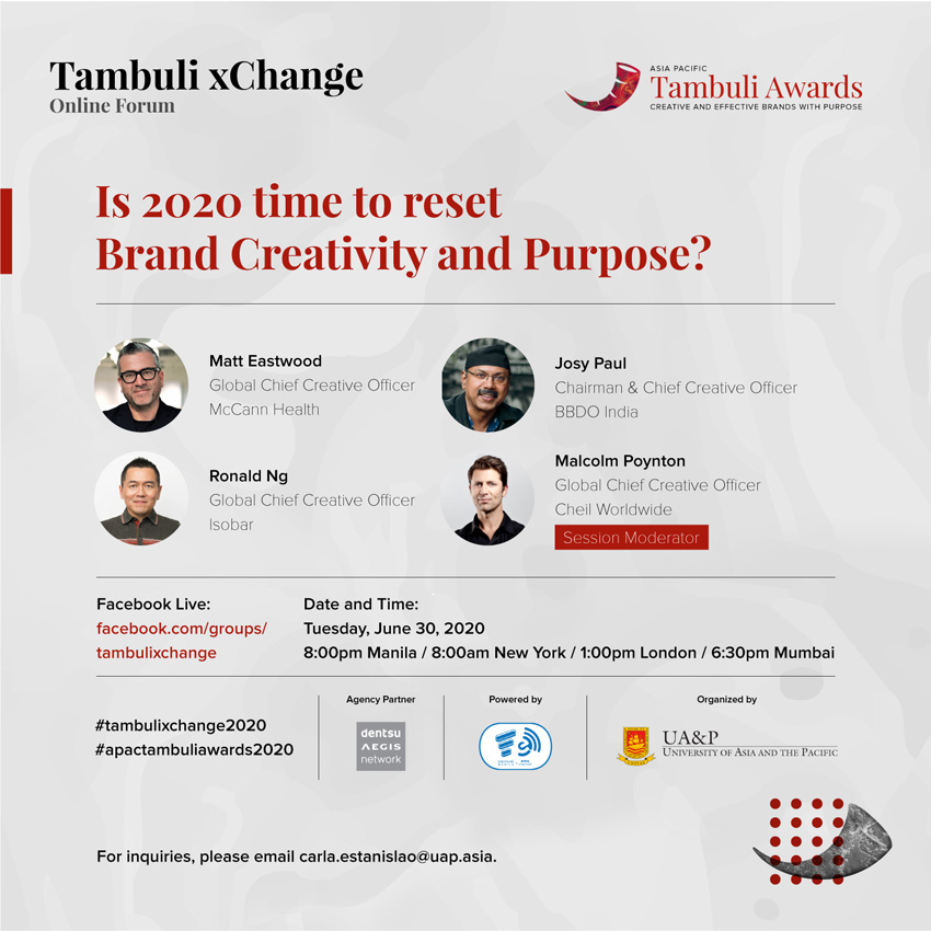 Matt Eastwood and Malcolm Poynton to speak on Brand Creativity at Tambuli xChange online