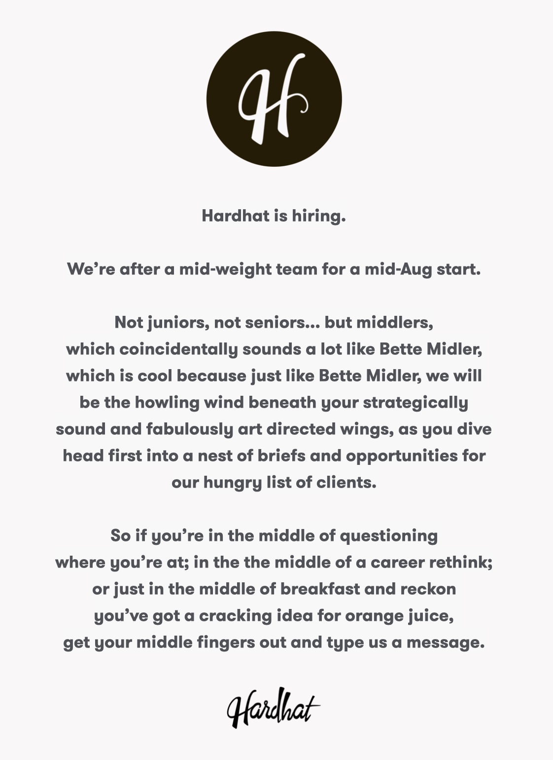 Independent Melbourne agency Hardhat channels Bette Midler in humorous recruitment ad