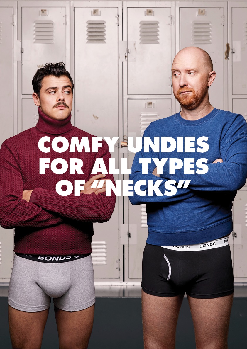 Bonds showcases undies for ‘Turtlenecks’ and ‘Crewnecks’ in latest campaign via Clemenger BBDO Melbourne