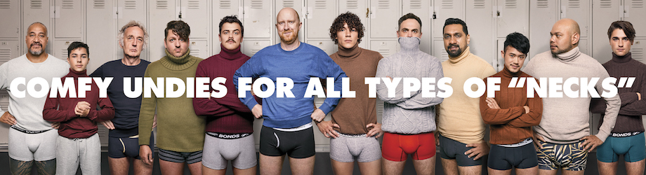 Bonds showcases undies for ‘Turtlenecks’ and ‘Crewnecks’ in latest campaign via Clemenger BBDO Melbourne