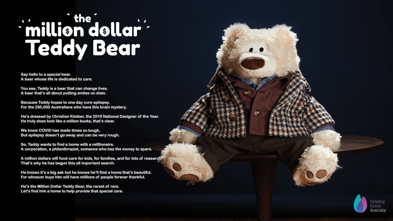 Epilespy Action Australia launches The Million Dollar Teddy Bear to fund care for 250,000 Australians with Epilepsy