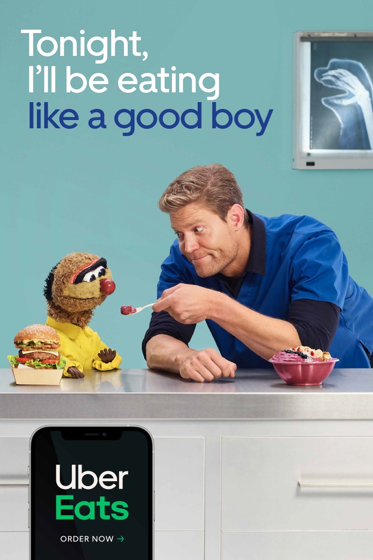 Bondi Vet Dr Chris Brown and iconic puppet Agro star in latest ‘Tonight I’ll Be Eating’ campaign for Uber Eats via Special Group Australia