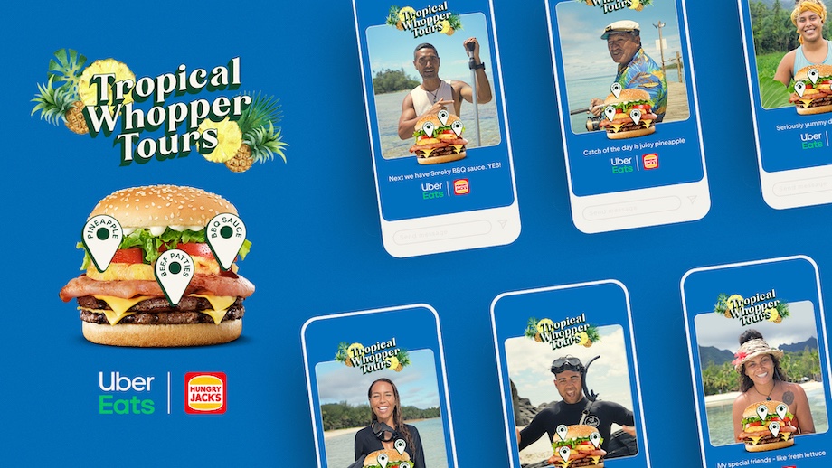 Tour guides swap tours of tropical destinations for tours of the Tropical Whopper Burger in latest Uber Eats campaign via Special Group