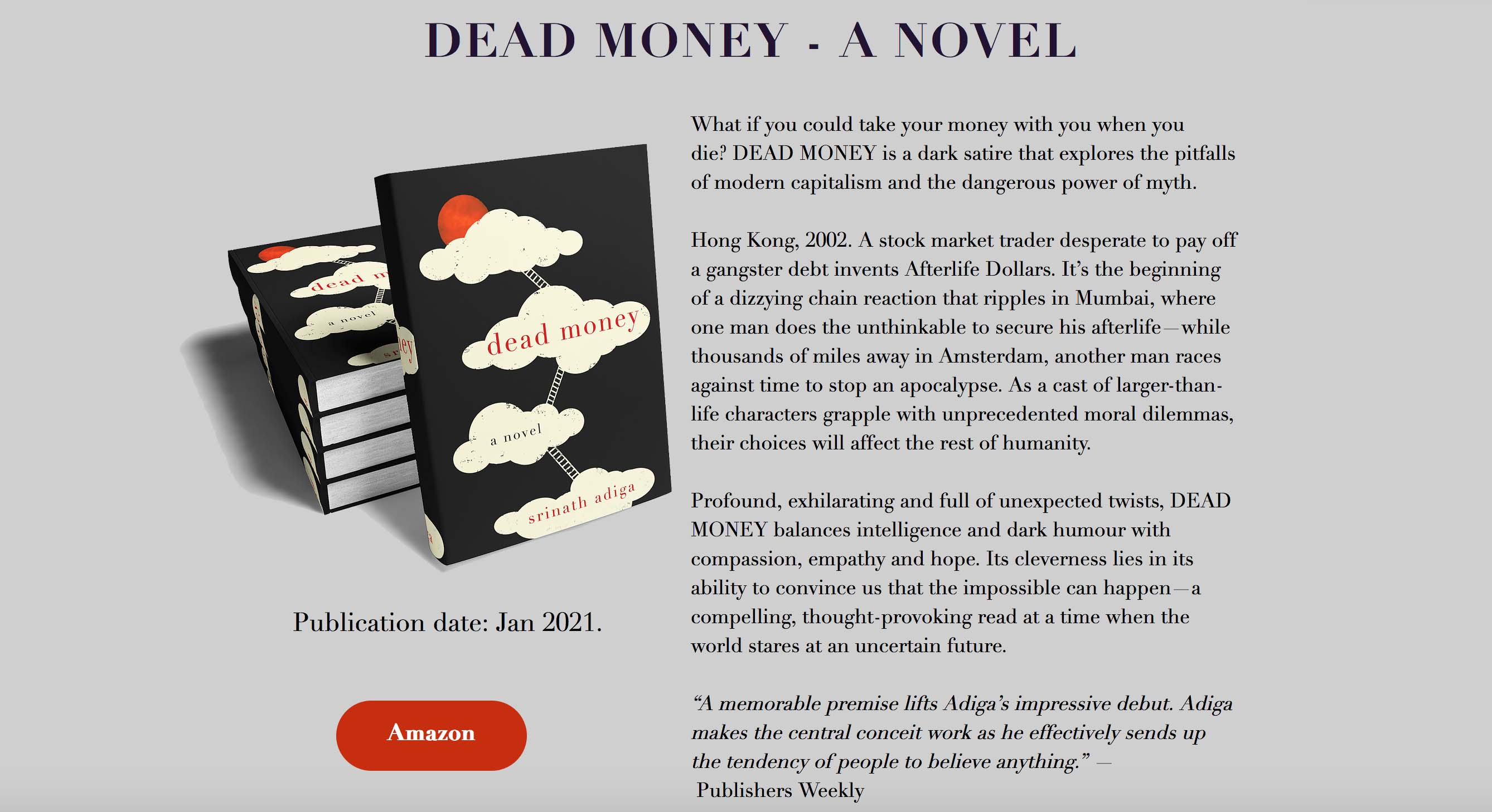 Aussie expat creative Srinath Adiga’s first novel ‘Dead Money’ published: “He effectively sends up the tendency of people to believe anything.”