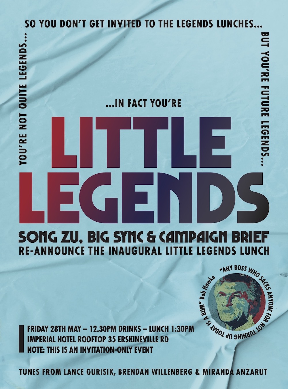 UPDATE: Song Zu, Big Sync and CB to hold Little Legends Lunch on May 28, Imperial Hotel, Sydney
