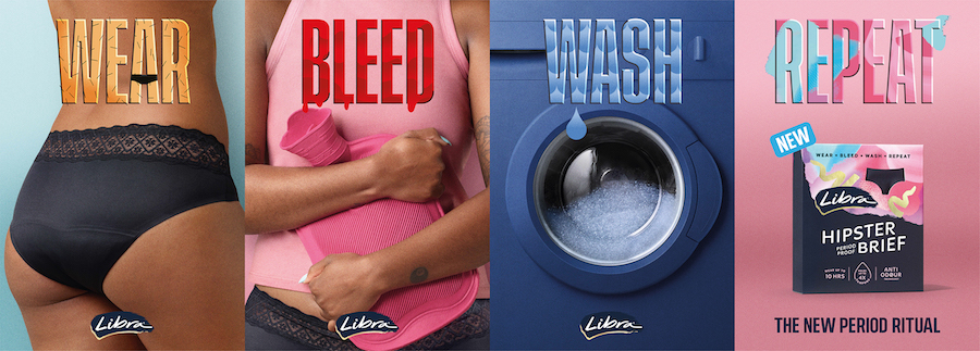 Libra says ‘Wear. Bleed. Wash. Repeat’ in new Underwear campaign via Cummins&Partners