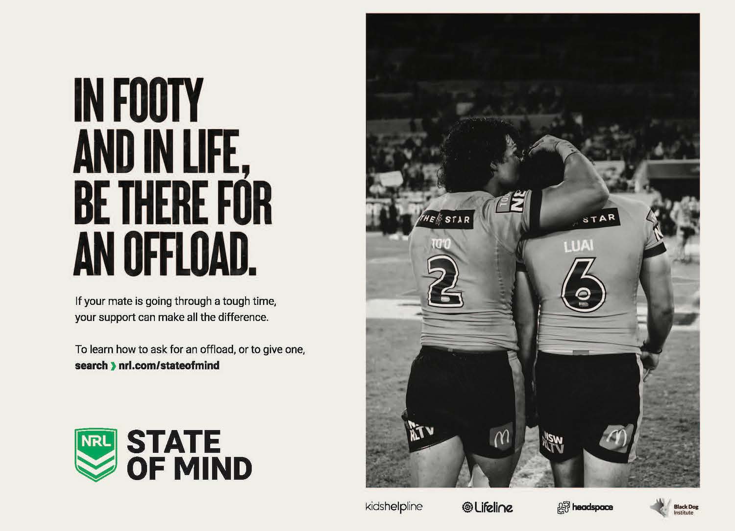 NRL encourages Aussies to always be there for an offload in new mental health campaign via Galore