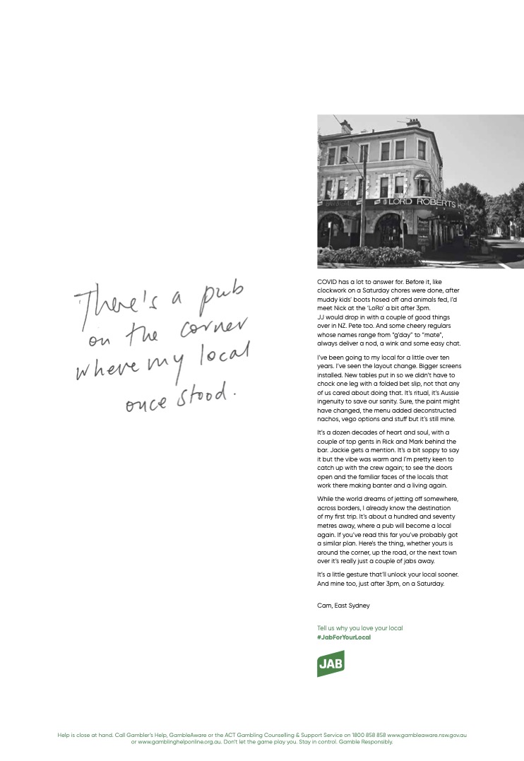 TAB encourages all Aussies to ‘JAB For Your Local’ in latest campaign via M&C Saatchi Sydney
