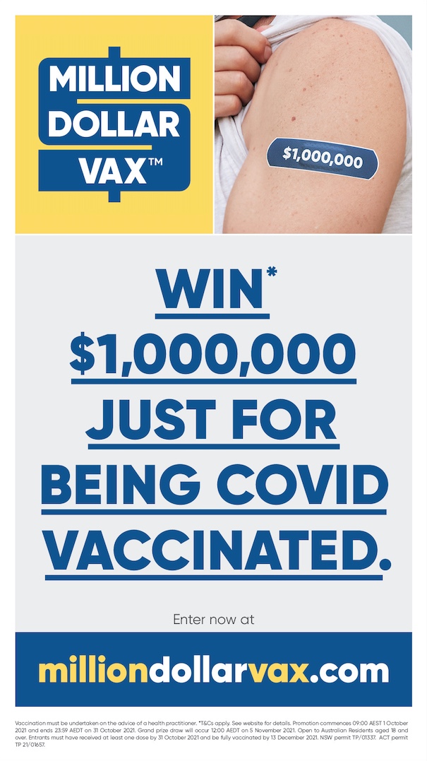 Million Dollar Vax campaign launches via Sayers Group, Big Red, PHD Melbourne + Bastion Amplify