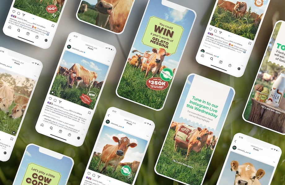 Wandering dairy cows wearing codes star in new campaign for Uber Eats and Messina via Special