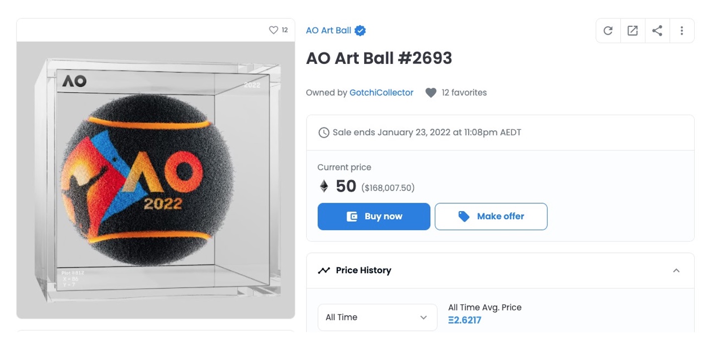 Australian Open launches Decentraland: Serves up world-first NFT ‘AO Art Ball’ collection linked to live match data via Run it Wild + Rarer Things