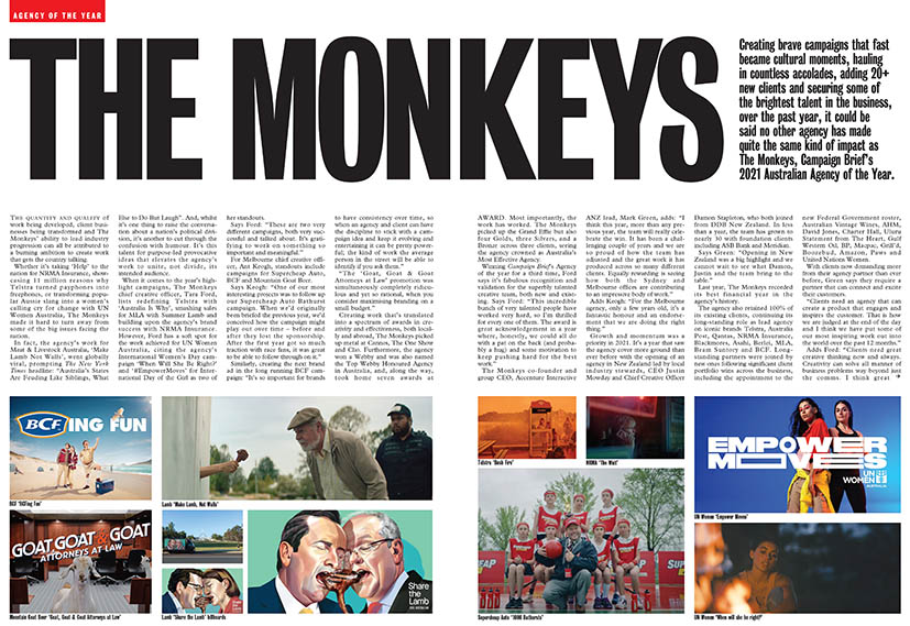 A burning ambition to create advertising that gets the country talking: Why The Monkeys are Campaign Brief Australian Agency of the Year