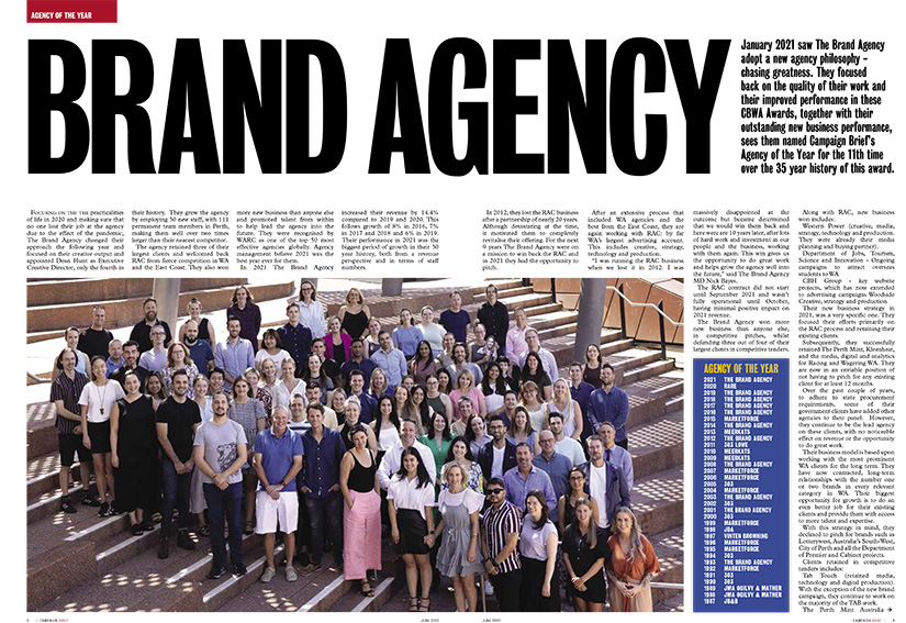 The Brand Agency takes out Agency of the Year at 2022 Campaign Brief WA Awards
