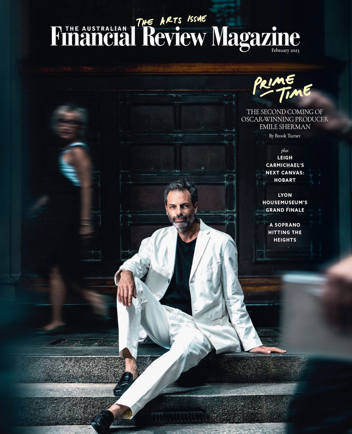 Merv’s Alina Gozin’a shoots latest cover for AFR with Australian movie producer Emile Sherman