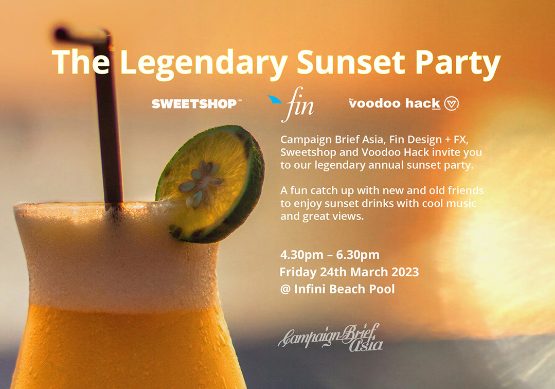 Attending AdFest in Thailand this year? You’re invited to our Legendary Sunset Party sponsored by Sweetshop, Fin Design + FX and Voodoo Hack
