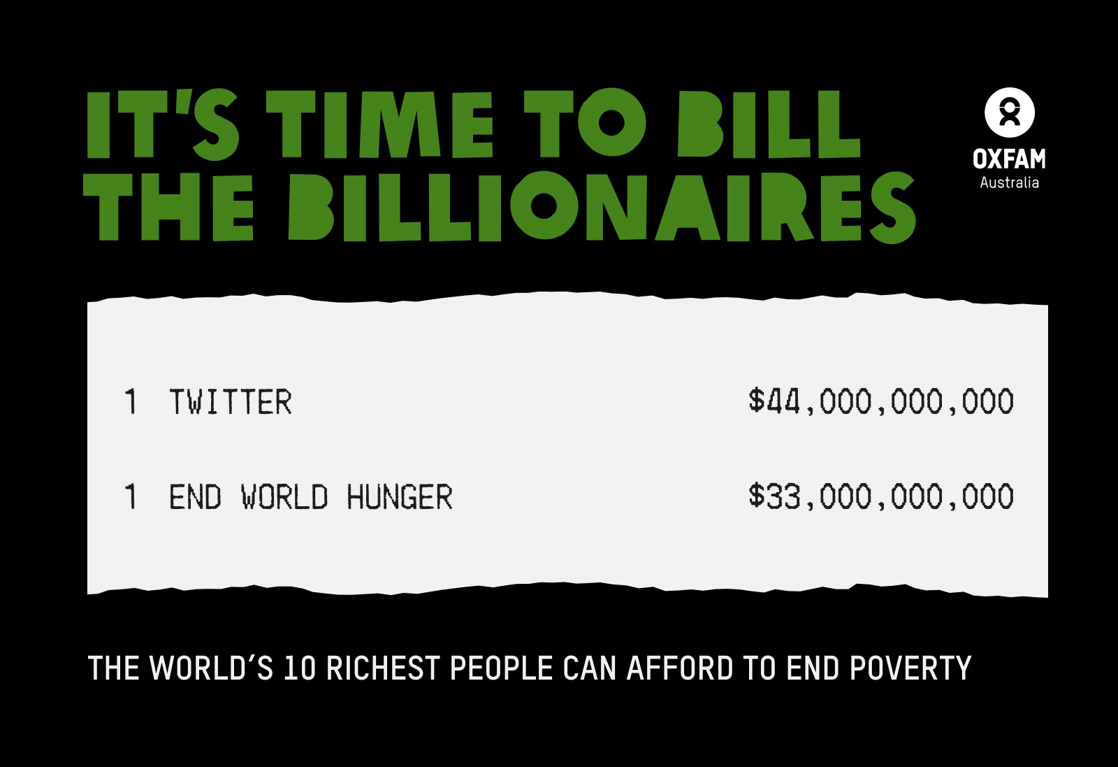 Oxfam Australia bills the billionaires who can afford to end poverty in new work via Bullfrog