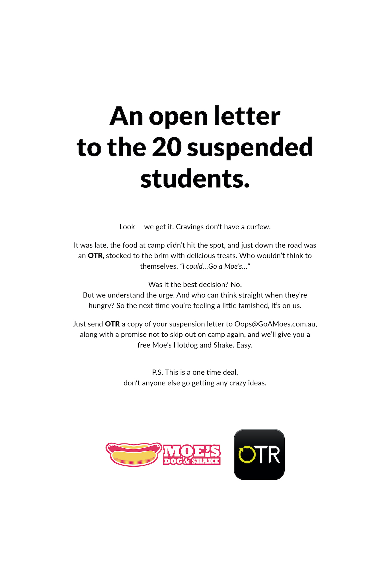 Moe’s hotdogs causes school suspension uproar in new campaign via Showpony Adelaide
