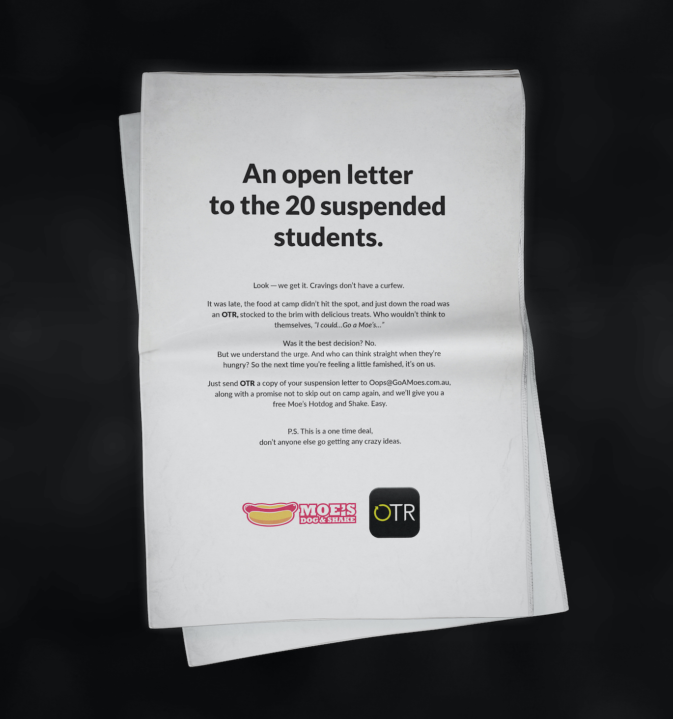 Moe’s hotdogs causes school suspension uproar in new campaign via Showpony Adelaide
