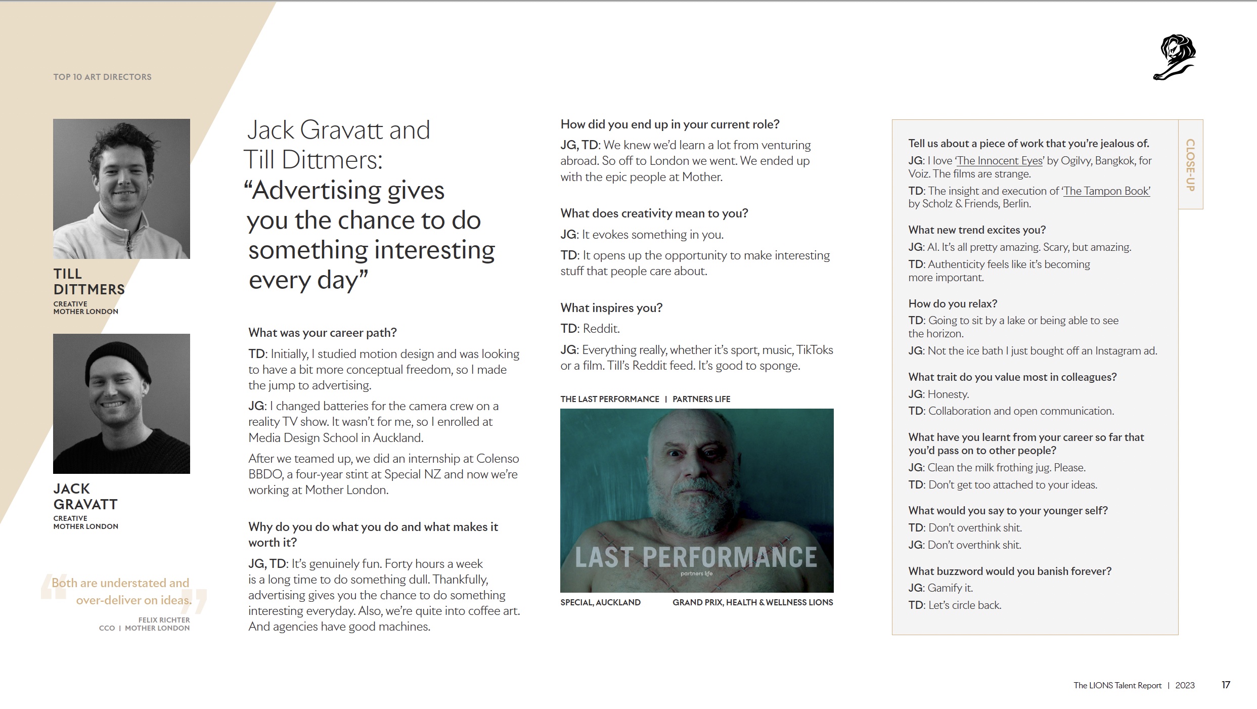 Aussie expat director Kim Gehrig ranked #8 director in Cannes Lions Global Talent Report; Kiwi creatives break into the Top 10 rankings