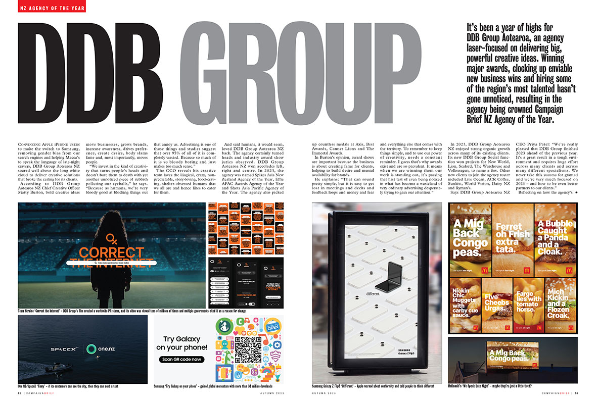 DDB Group crowned NZ Agency of the Year ~ laser-focused on big, powerful creative ideas