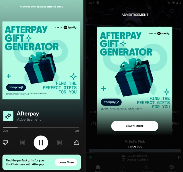 Spotify partners up with Afterpay for newly launched ‘Gift Generator’ partnership campaign