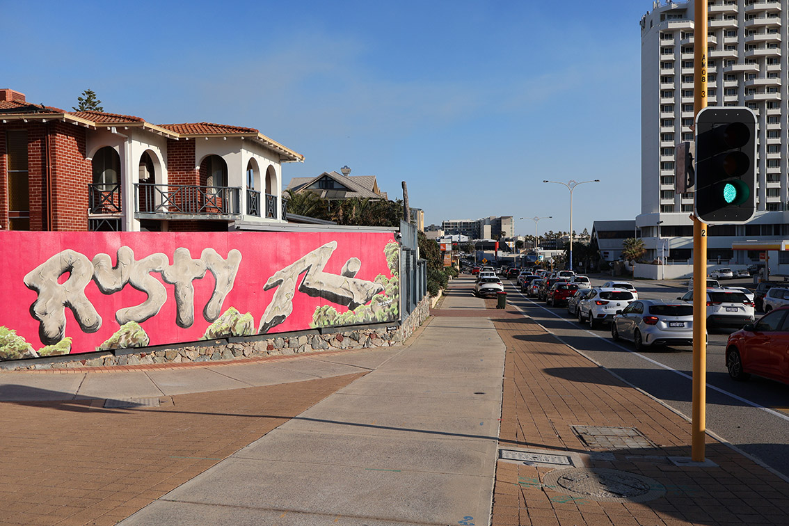 Mural Media creates an evolving mural along WA’s surf coastline for Rusty Australia