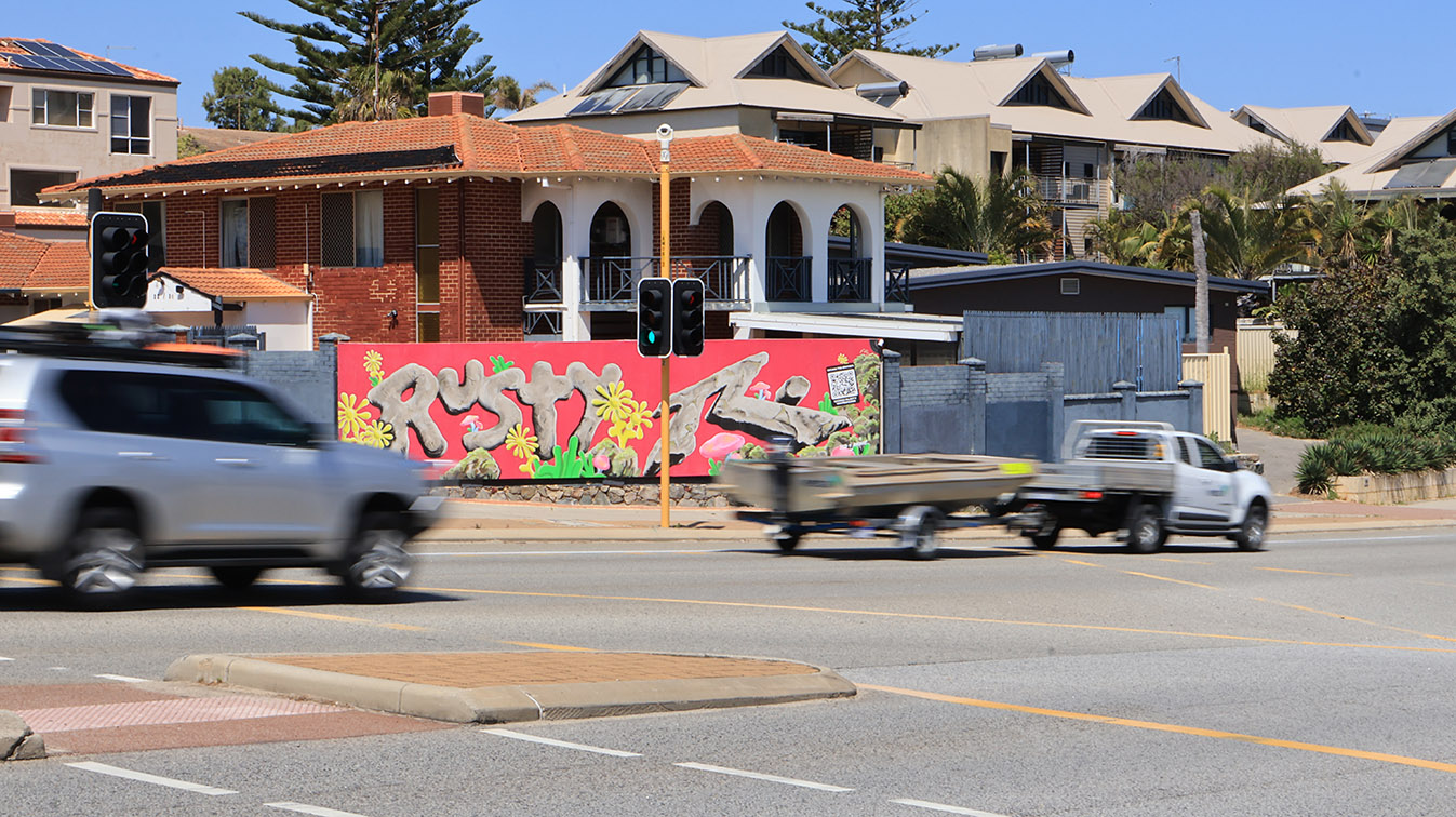 Mural Media creates an evolving mural along WA’s surf coastline for Rusty Australia