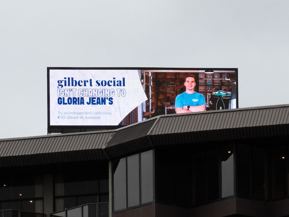 “Support Local”: Adelaide cafés stir the pot with cheeky OOH campaign via Topbunk as local chain CIBO Espresso rebrands to Gloria Jean’s