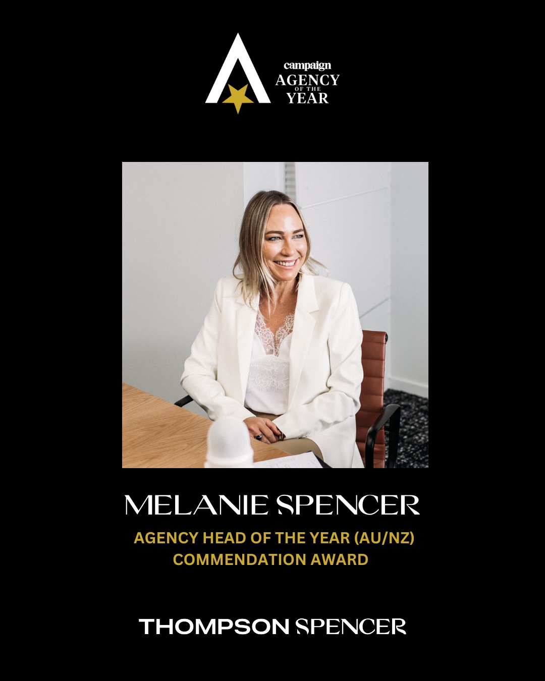 Thompson Spencer’s CEO/Co-Founder Melanie Spencer receives Commendation in Campaign Asia Awards’ Agency Head of the Year category