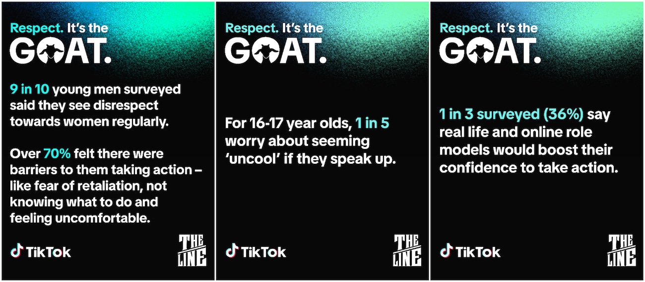 TikTok + Our Watch’s The Line launch ‘Respect. It’s the GOAT.’ campaign that equips young men on how to take action + stop disrespect towards women