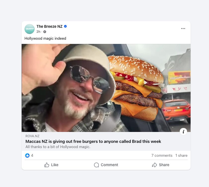 DDB Group Aotearoa turns Brad Pitt’s Kumeū Macca’s visit into nationwide shout for all Brads