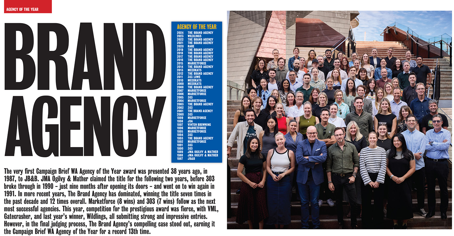 The Brand Agency named Campaign Brief WA Agency of the Year for a record 13th time