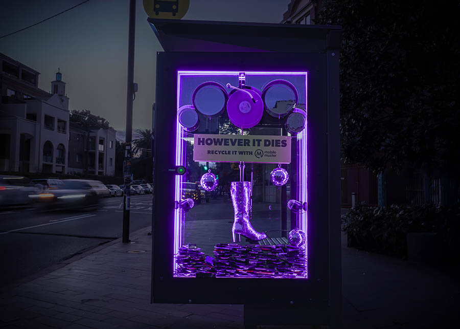 Mobile phone recycling program MobileMuster transforms bus shelter panels into “Phone Death Installations” in new campaign via Enigma