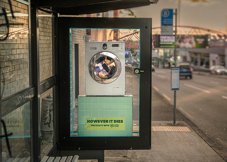 Mobile phone recycling program MobileMuster transforms bus shelter panels into “Phone Death Installations” in new campaign via Enigma