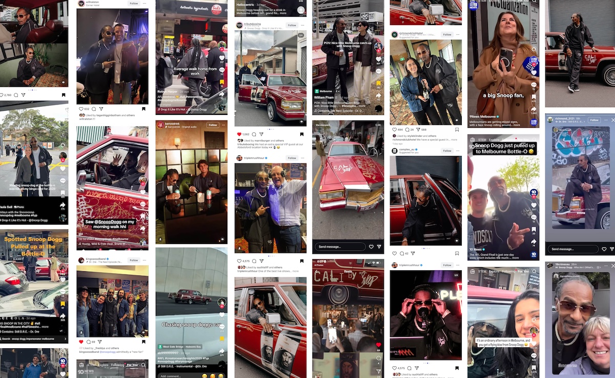 “Snoop” hits streets of Melbourne promoting wine brand 19 Crimes x Cali By Snoop in epic stunt via Bolster, TWE and Splash