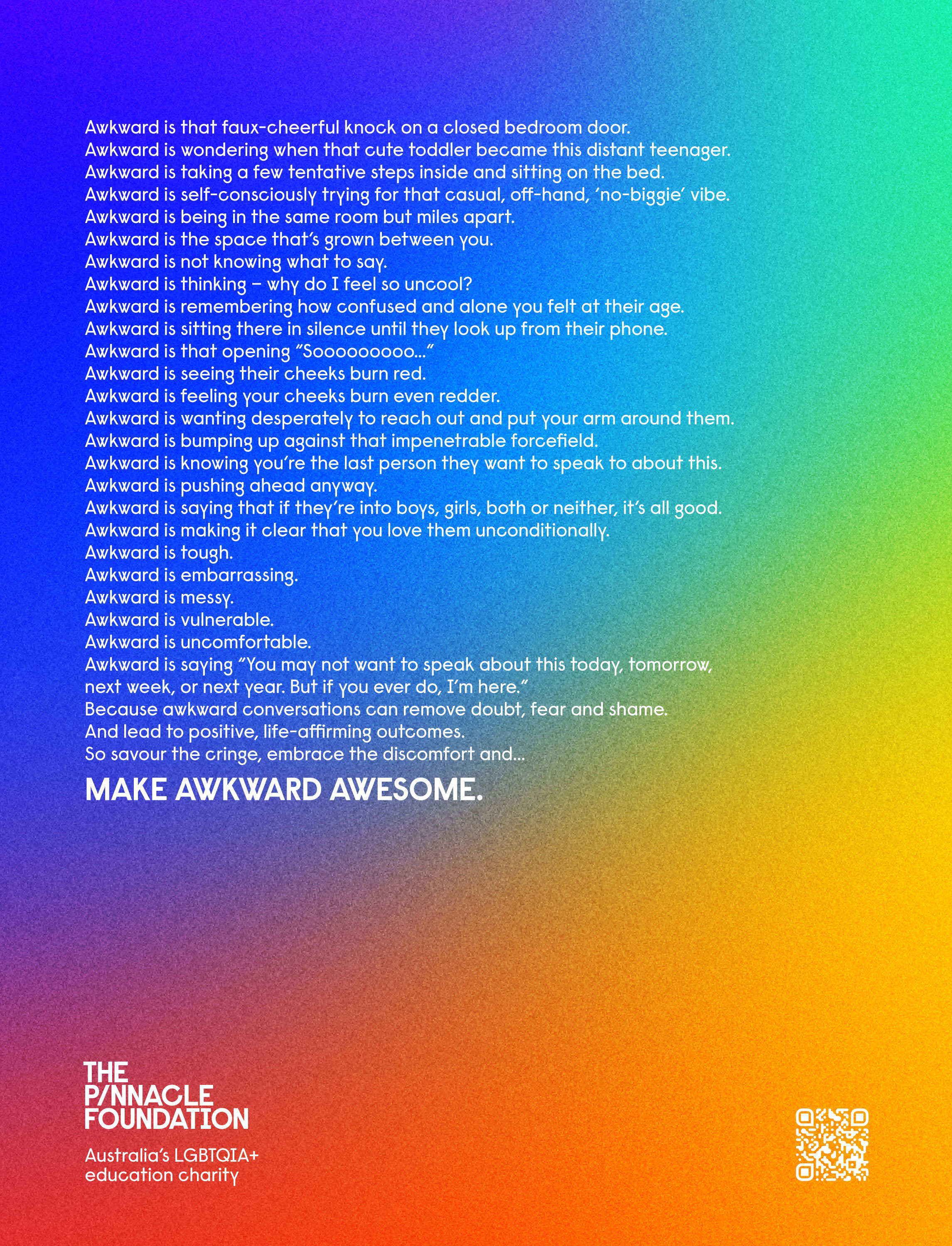 Cocogun, UnLtd and Initiative run poignant new press ad for The Pinnacle Foundation, as part of ongoing ‘Make Awkward Awesome’ campaign