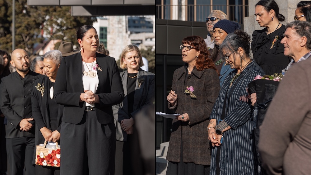 Survivors deliver flowers to Parliament from sites of state and faith-based abuse, supported by the Human Rights Commission and Daylight NZ