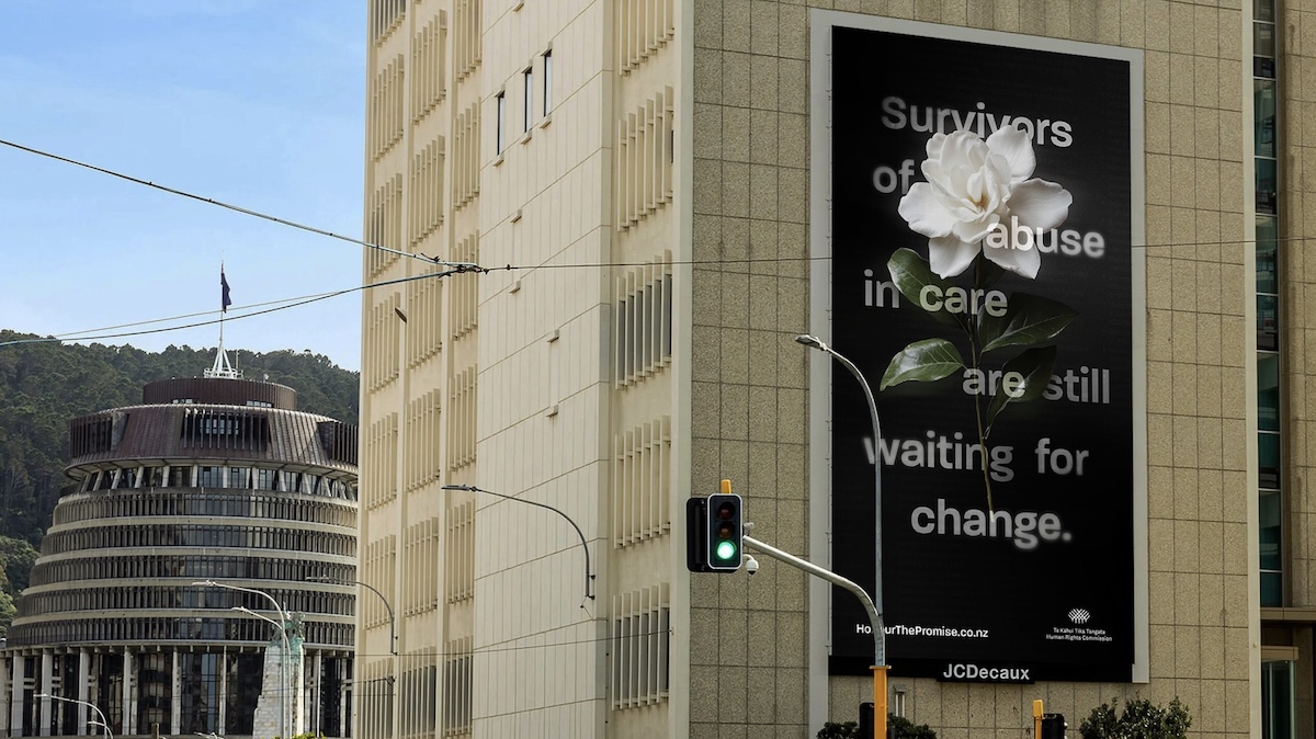 Survivors deliver flowers to Parliament from sites of state and faith-based abuse, supported by the Human Rights Commission and Daylight NZ