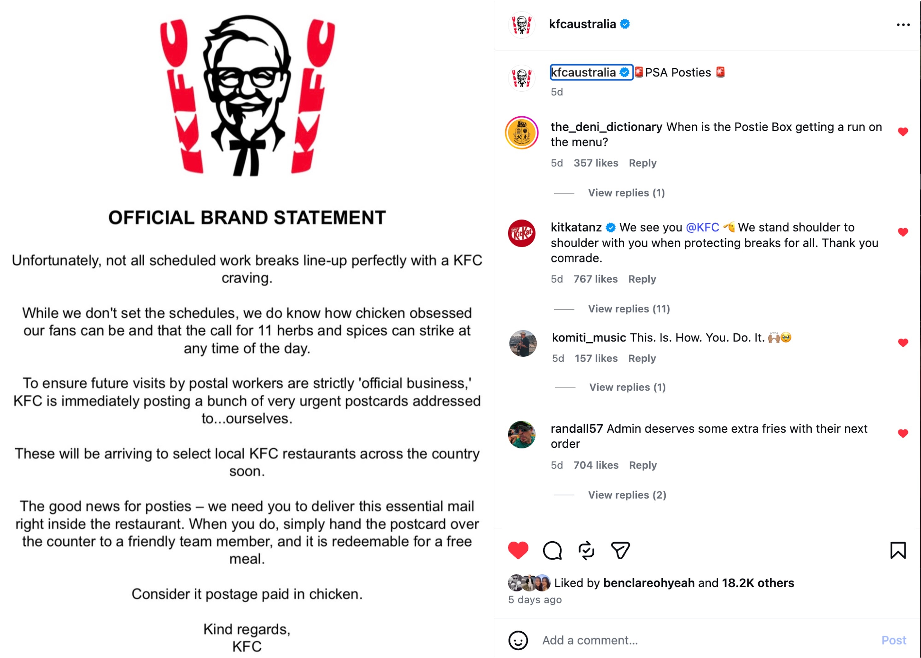 KFC responds to sacked postie with cheeky postcard stunt via Ogilvy Australia