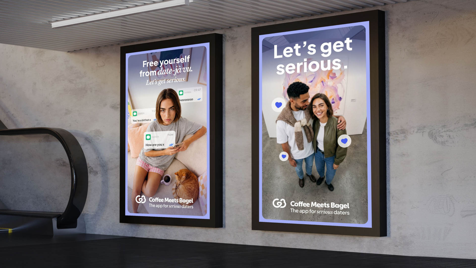 Coffee Meets Bagel Let's Get Serious transit advertising campaign