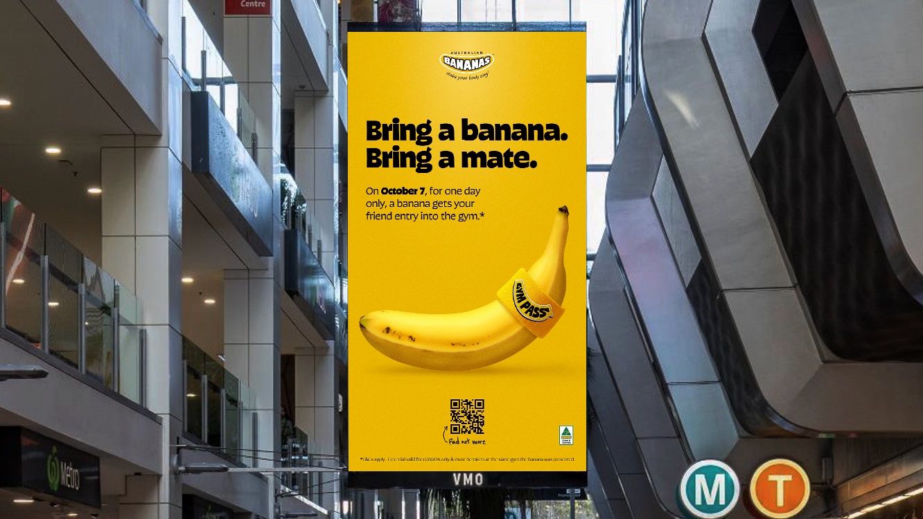 Australian Bananas turns a banana into a gym pass for two in new campaign via Thinkerbell
